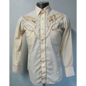 Mens‎ Vintage Levis Button Pearl Snap Shirt Peach Embroidered Pockets Size M
